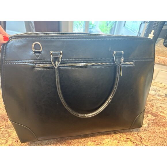 CLUCI NWOT  Refined Leather Briefcase 15" Laptop  Bag Black Large Tote - Picture 9 of 15